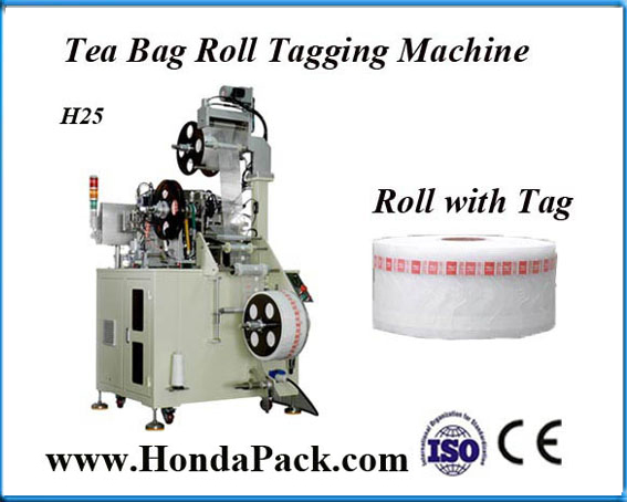 Honeycomb nylon pyramid tea bag roll tagging machine