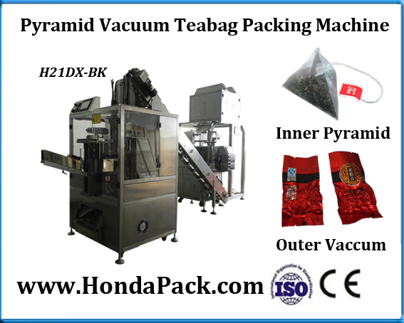Pyramid tea bag vacuum packing machine with outer envelope