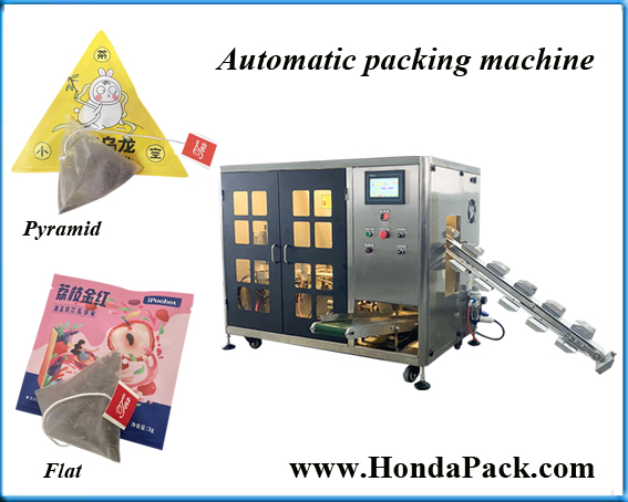 Outer bag packing machine for pyramid tea bag over wrapping