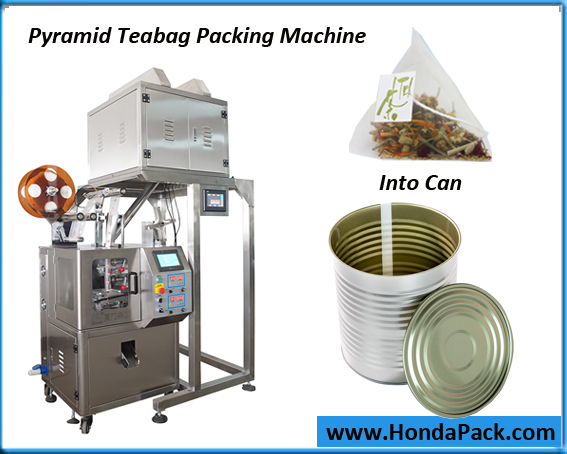 Pyramid tea bag packing machine with tin can filling system