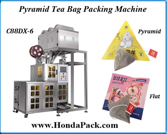 Pyramid tea bag packaging machine with outer premade pouch