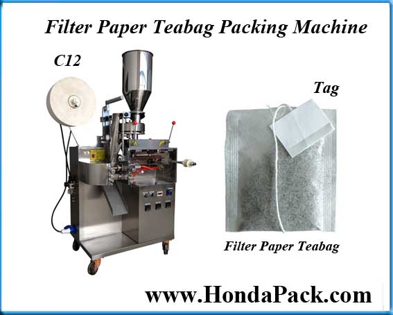 C12 Filter bag tea packing machine with thread and tag
