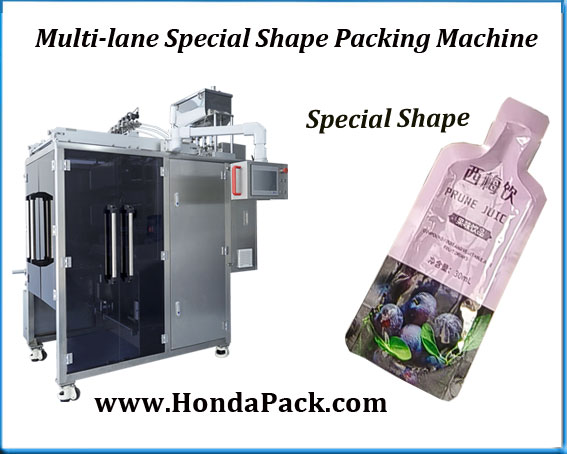 Multi-lane special shaped bag packing machine for liquid