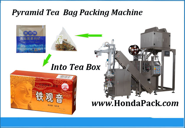 Pyramid tea bag packing machine with box packaging