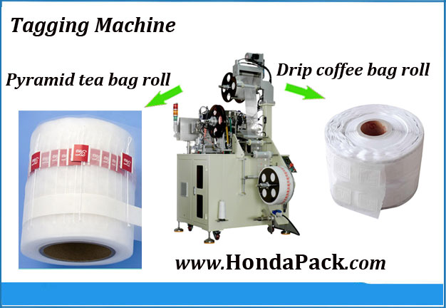 Tea bag tagging machine and making machine for drip coffee bag roll